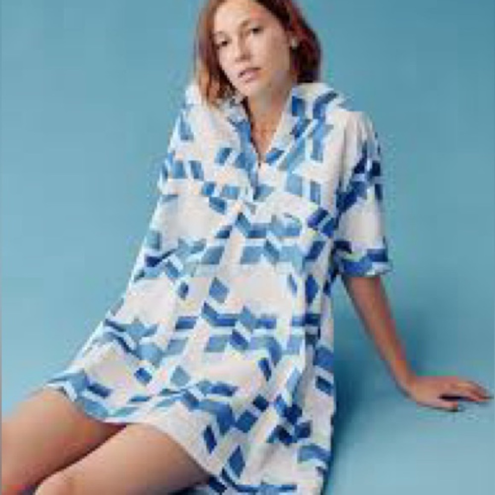 Peter Som Blue and White Geometric Dress